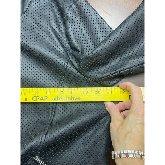 Michael Kors Women Black Faux Leather Bomber Perforated Jacket Sz Large NWT $195 - Picture 8 of 13